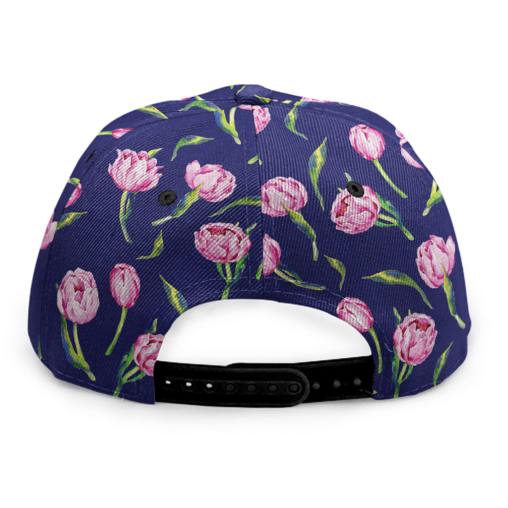 Pink Watercolor Tulip Flower Print Snapback Cap