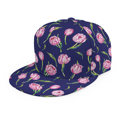Pink Watercolor Tulip Flower Print Snapback Cap