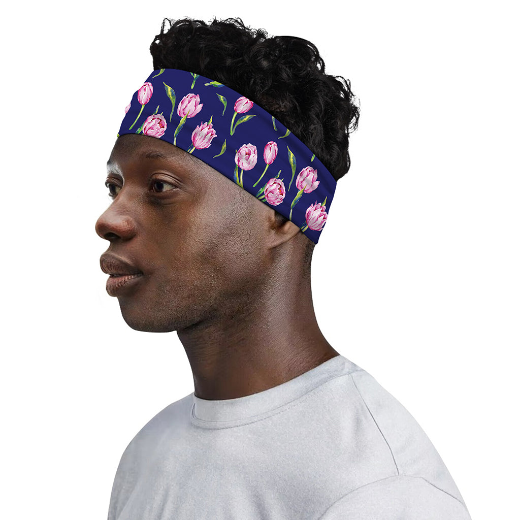 Pink Watercolor Tulip Flower Print Sports Headband