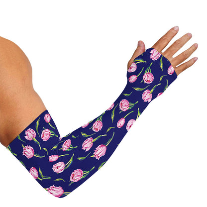 Pink Watercolor Tulip Flower Print Sun Protection Arm Sleeves