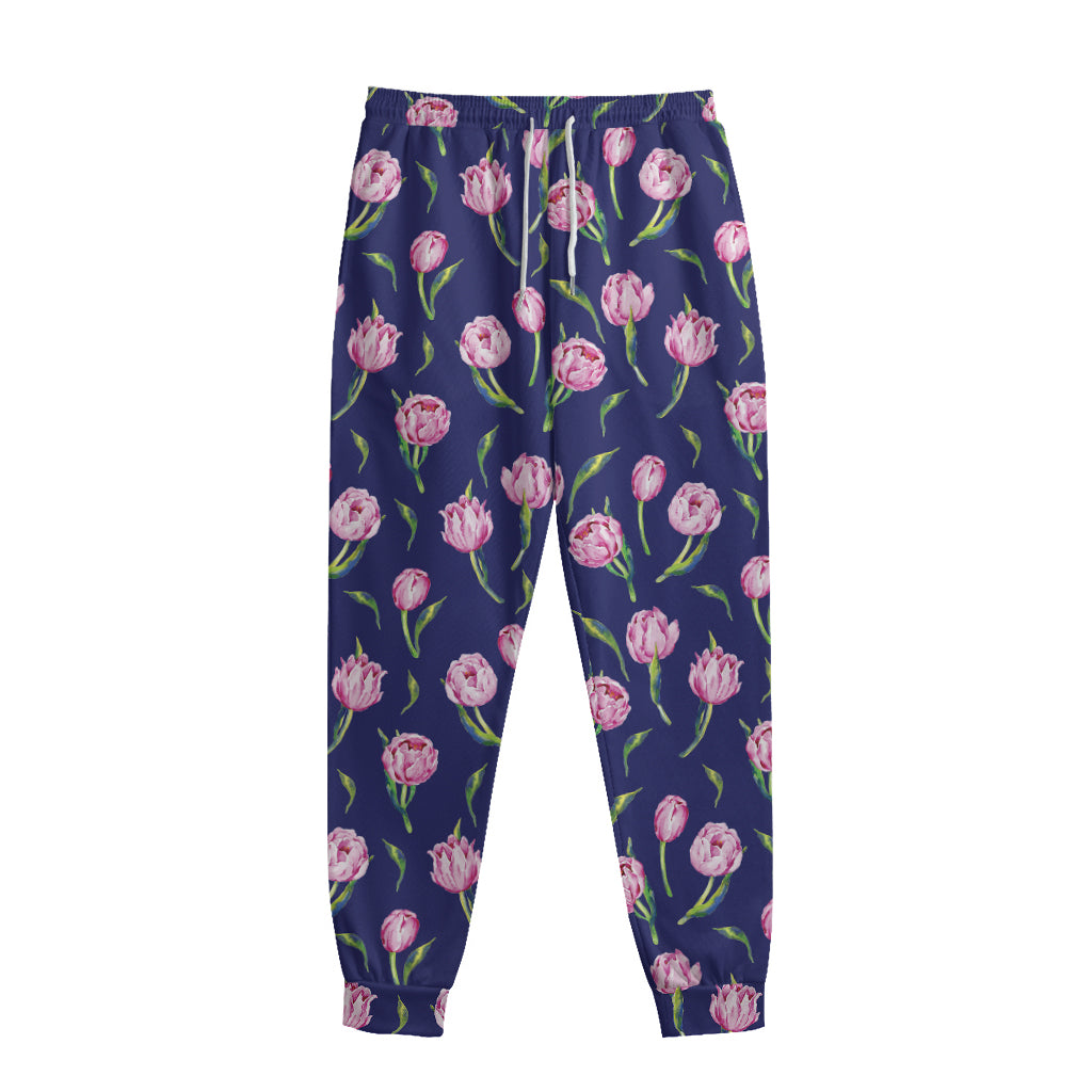 Pink Watercolor Tulip Flower Print Sweatpants