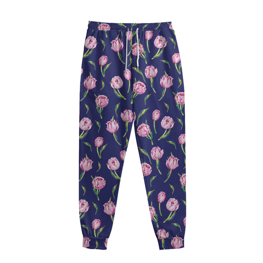 Pink Watercolor Tulip Flower Print Sweatpants