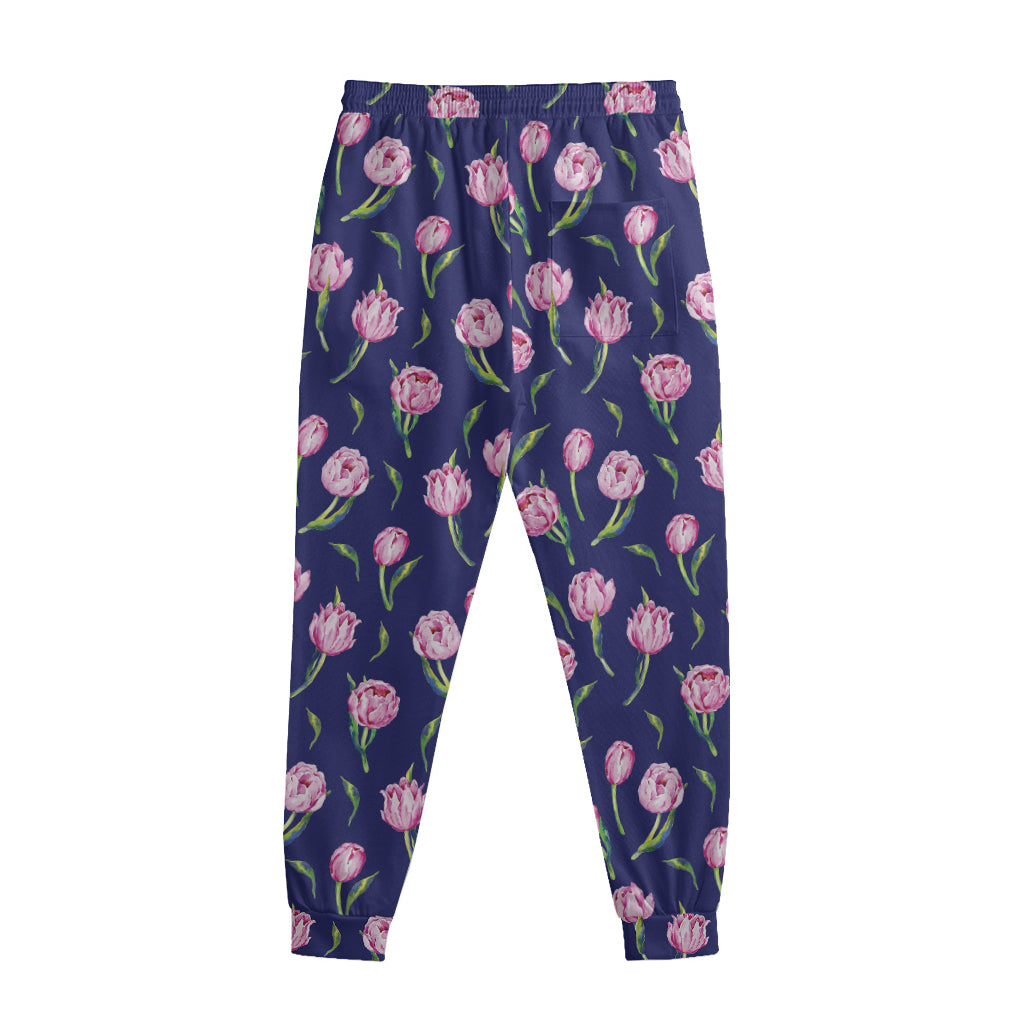 Pink Watercolor Tulip Flower Print Sweatpants