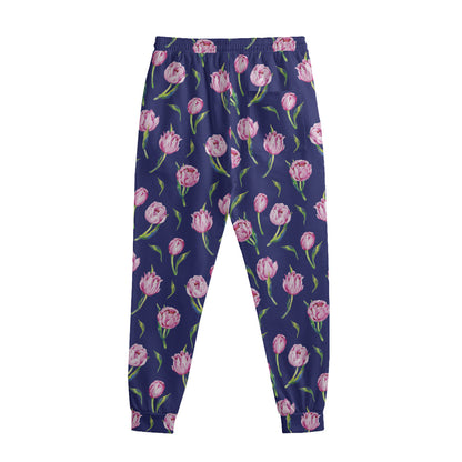 Pink Watercolor Tulip Flower Print Sweatpants