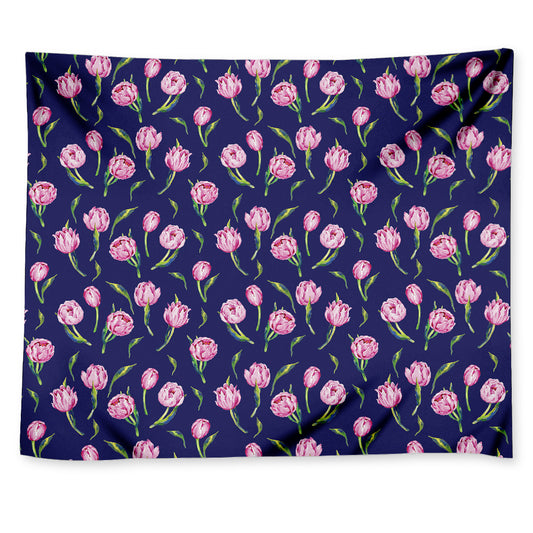 Pink Watercolor Tulip Flower Print Tapestry
