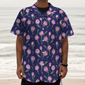 Pink Watercolor Tulip Flower Print Textured Short Sleeve Shirt