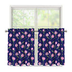 Pink Watercolor Tulip Flower Print Tier Curtains