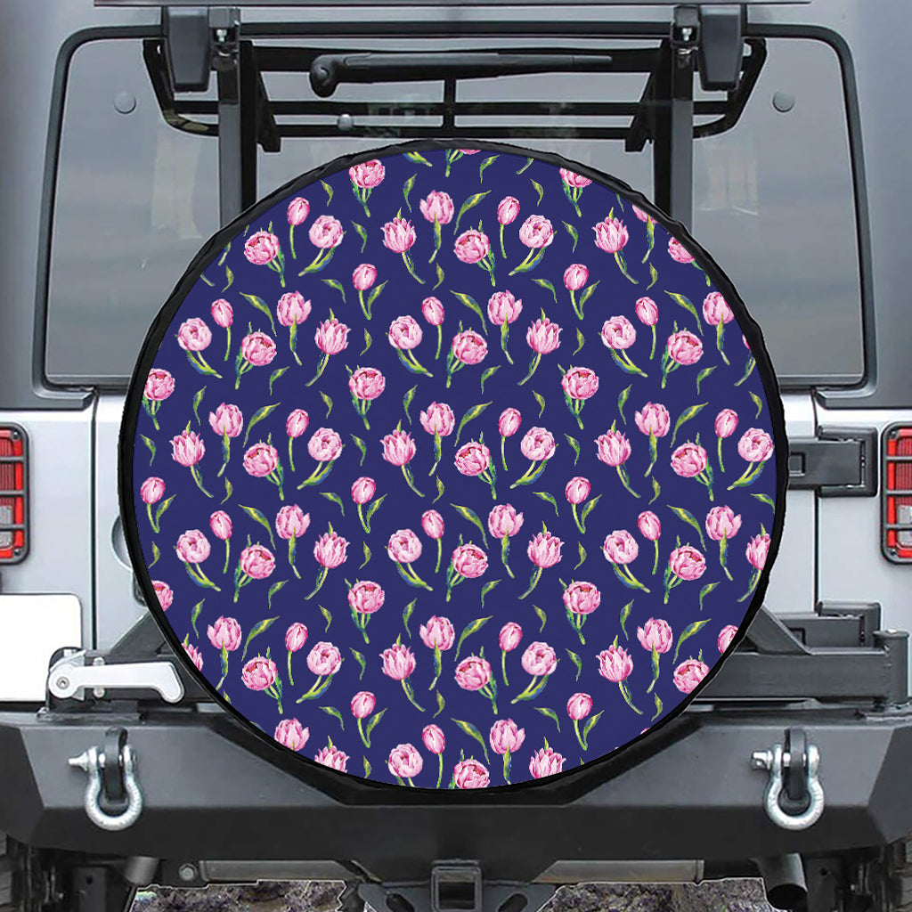Pink Watercolor Tulip Flower Print Tire Cover