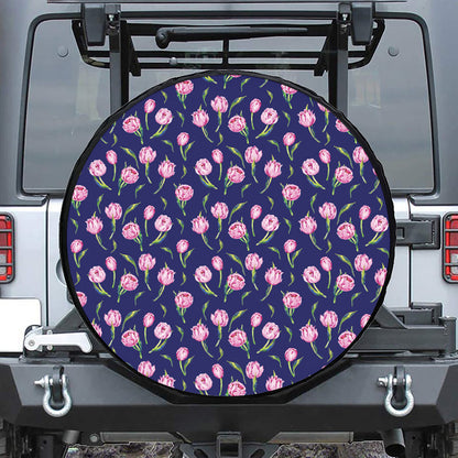 Pink Watercolor Tulip Flower Print Tire Cover