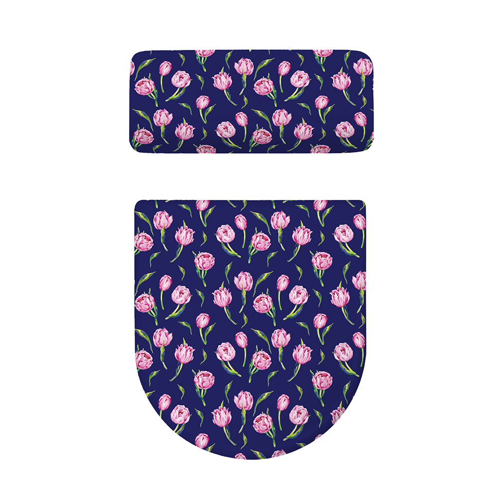 Pink Watercolor Tulip Flower Print Toilet Lid And Tank Cover Set