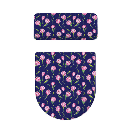 Pink Watercolor Tulip Flower Print Toilet Lid And Tank Cover Set