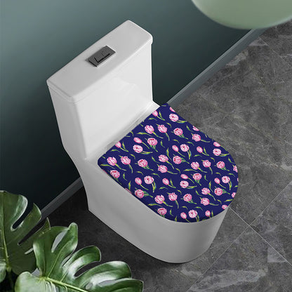 Pink Watercolor Tulip Flower Print Toilet Lid Cover