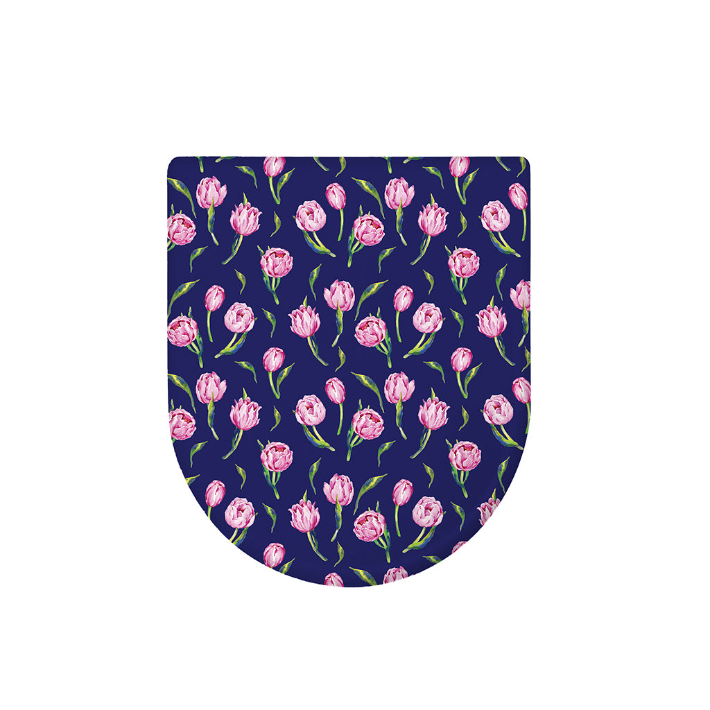 Pink Watercolor Tulip Flower Print Toilet Lid Cover