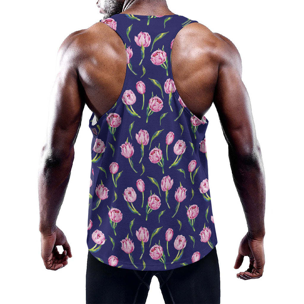 Pink Watercolor Tulip Flower Print Training Tank Top