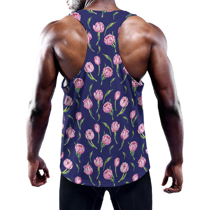 Pink Watercolor Tulip Flower Print Training Tank Top