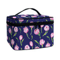 Pink Watercolor Tulip Flower Print Travel Makeup Bag