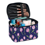 Pink Watercolor Tulip Flower Print Travel Makeup Bag