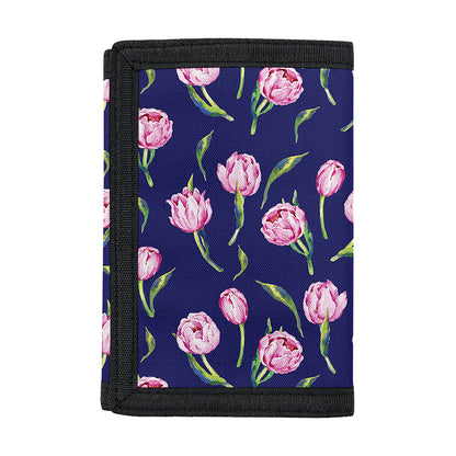 Pink Watercolor Tulip Flower Print Trifold Wallet