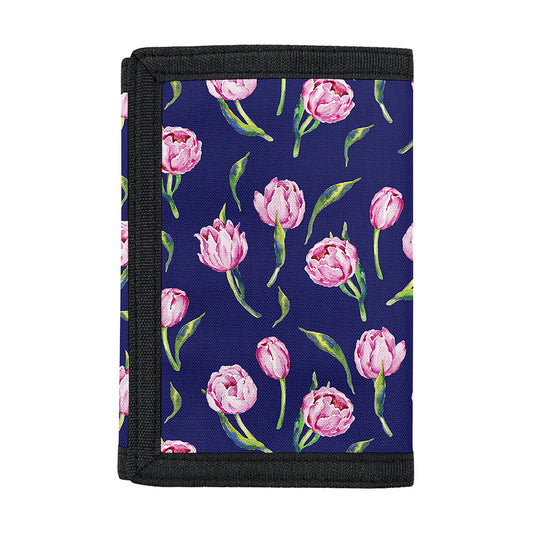 Pink Watercolor Tulip Flower Print Trifold Wallet