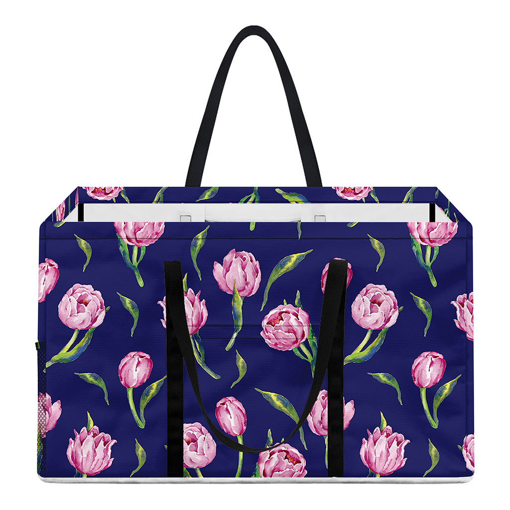 Pink Watercolor Tulip Flower Print Utility Tote Bag