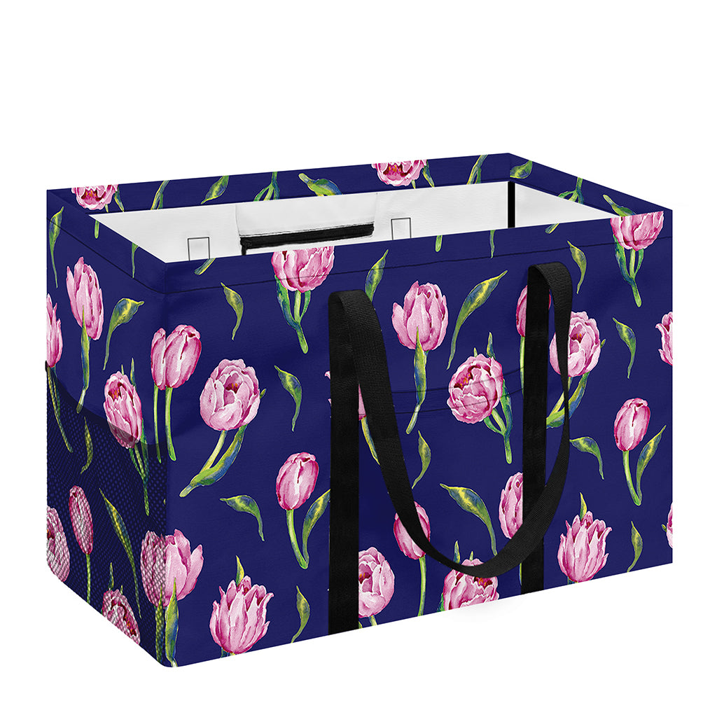 Pink Watercolor Tulip Flower Print Utility Tote Bag