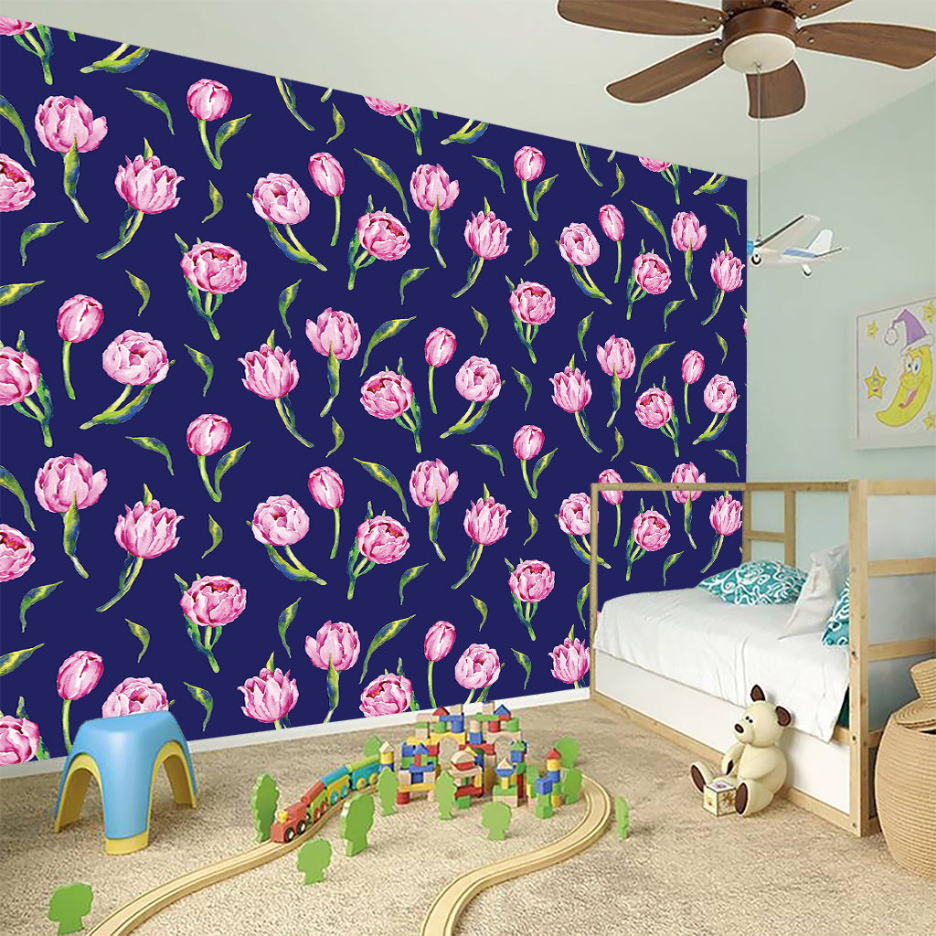 Pink Watercolor Tulip Flower Print Wall Sticker