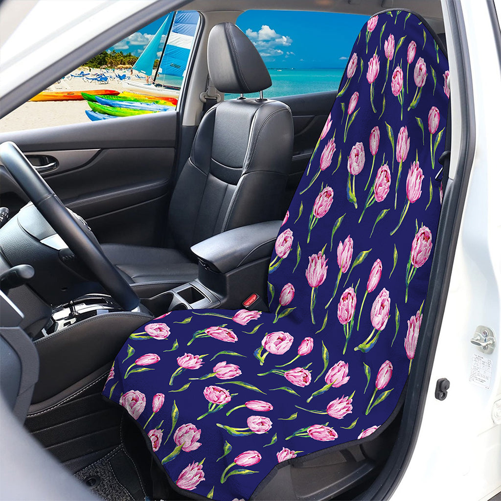Pink Watercolor Tulip Flower Print Waterproof Car Seat Cover