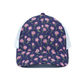 Pink Watercolor Tulip Flower Print White Mesh Trucker Hat