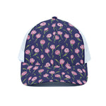 Pink Watercolor Tulip Flower Print White Mesh Trucker Cap