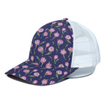 Pink Watercolor Tulip Flower Print White Mesh Trucker Cap