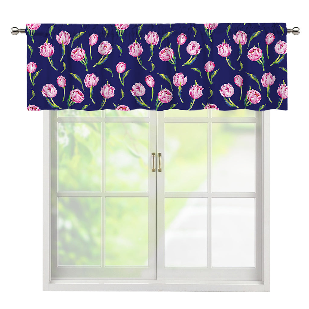 Pink Watercolor Tulip Flower Print Window Valance