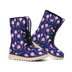 Pink Watercolor Tulip Flower Print Winter Boots