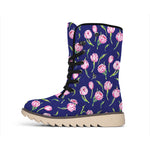 Pink Watercolor Tulip Flower Print Winter Boots