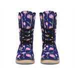 Pink Watercolor Tulip Flower Print Winter Boots