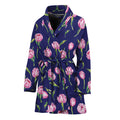 Pink Watercolor Tulip Flower Print Women's Bathrobe