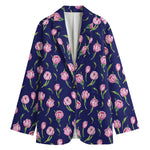 Pink Watercolor Tulip Flower Print Women's Blazer