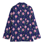 Pink Watercolor Tulip Flower Print Women's Blazer