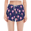 Pink Watercolor Tulip Flower Print Women's Split Running Shorts