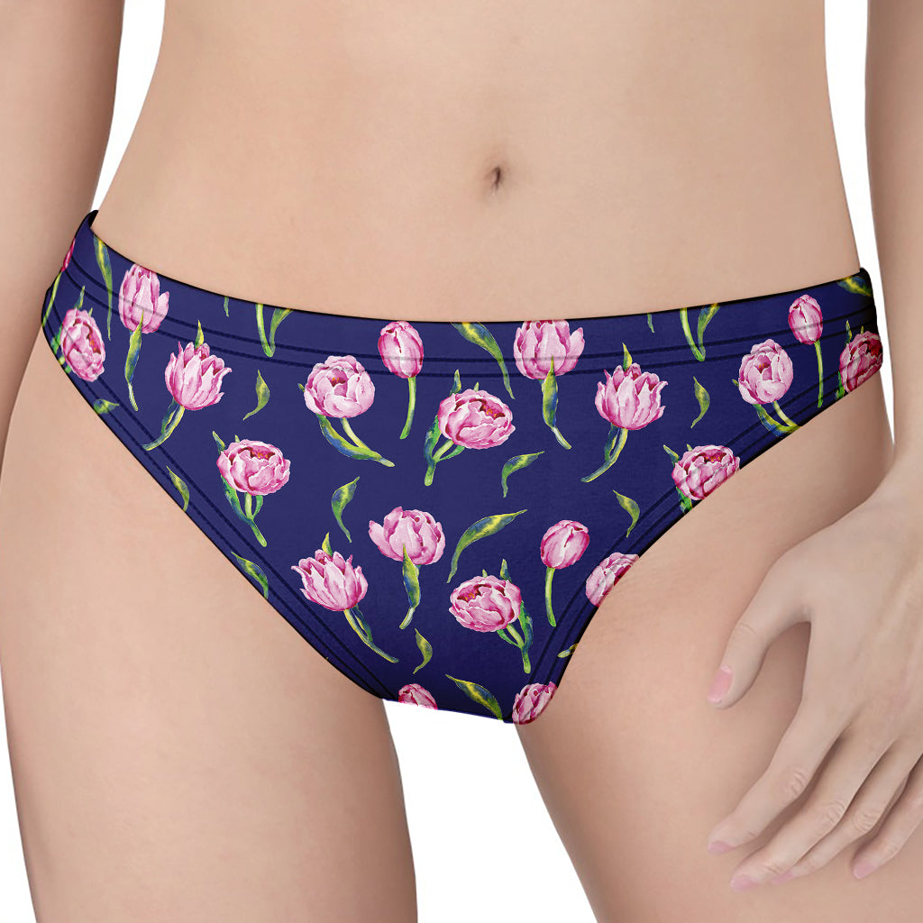 Pink Watercolor Tulip Flower Print Women's Thong