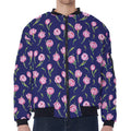 Pink Watercolor Tulip Flower Print Zip Sleeve Bomber Jacket