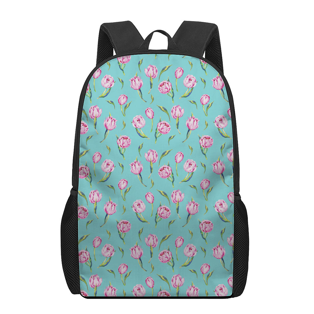Pink Watercolor Tulip Pattern Print 17 Inch Backpack