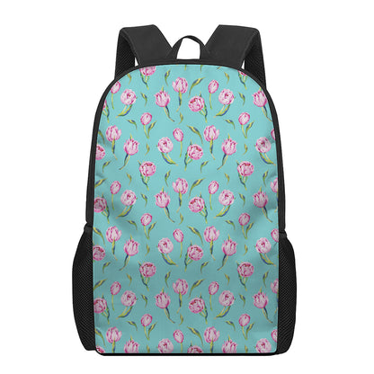 Pink Watercolor Tulip Pattern Print 17 Inch Backpack
