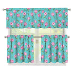 Pink Watercolor Tulip Pattern Print 3 Piece Kitchen Curtains
