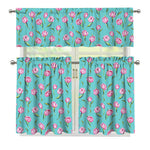 Pink Watercolor Tulip Pattern Print 3 Piece Kitchen Curtains
