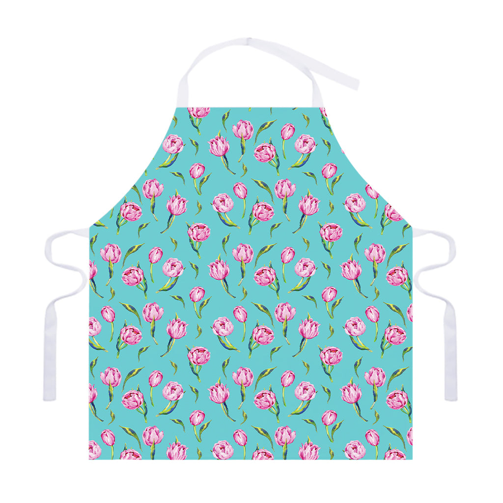 Pink Watercolor Tulip Pattern Print Adjustable Apron