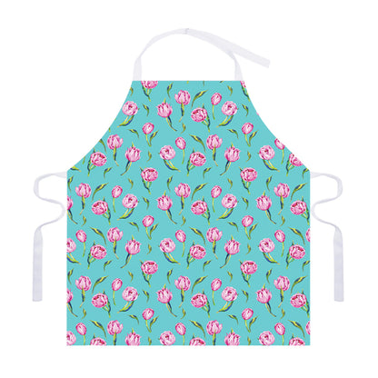 Pink Watercolor Tulip Pattern Print Adjustable Apron