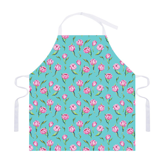Pink Watercolor Tulip Pattern Print Adjustable Apron