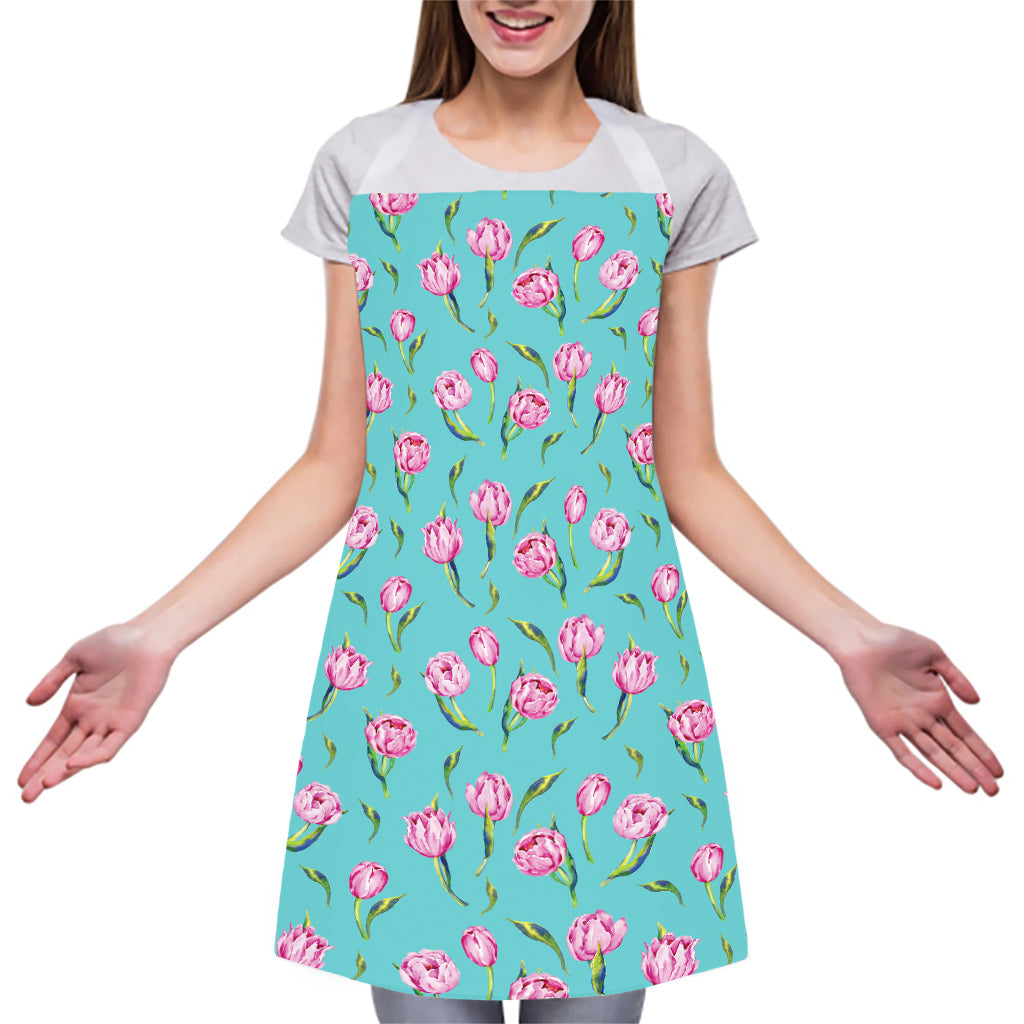 Pink Watercolor Tulip Pattern Print Adjustable Apron