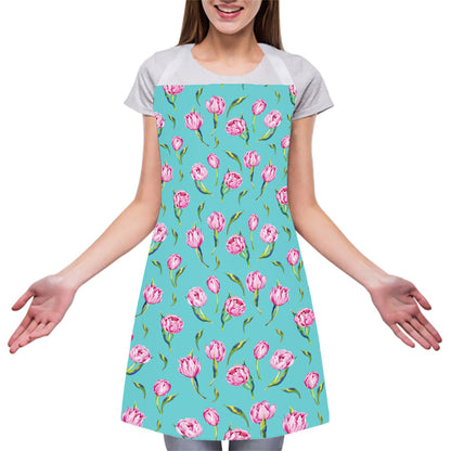 Pink Watercolor Tulip Pattern Print Adjustable Apron