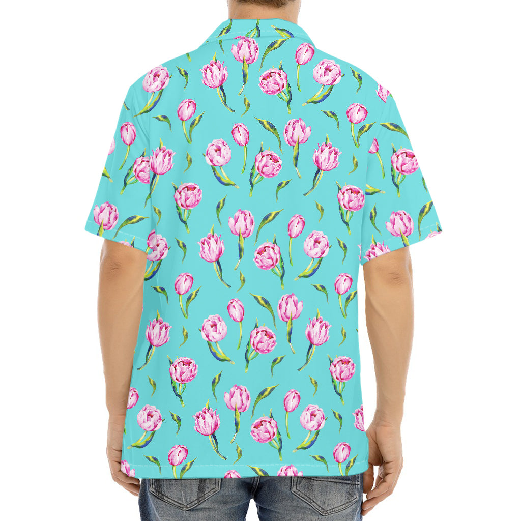 Pink Watercolor Tulip Pattern Print Aloha Shirt